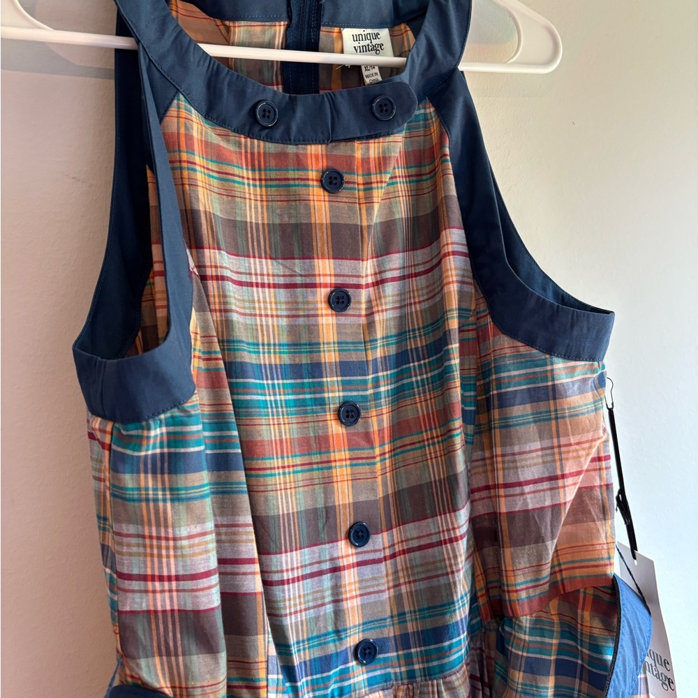 Unique Vintage Blue Plaid Dress - Picture 4 of 6